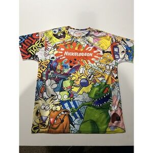 Nickelodeon Throwback All Over Print Nicktoons Shirt Men Size SMALL 90's Shows